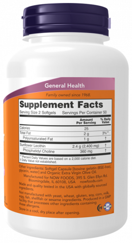 NOW Sunflower Lecithin 1200 mg, 100 капсул NOW Sunflower Lecithin 1200 mg, 100 капсул