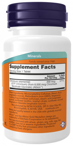 NOW GTF Chromium Chelate 200 mcg, 100 таблеток