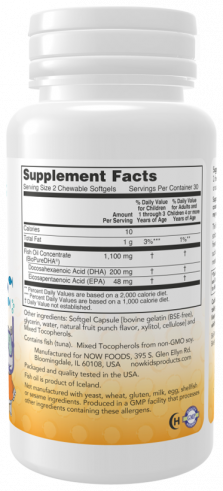 NOW DHA Kid's Chewable Fruit-Flavor, 60 капсул