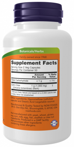 NOW Cat's Claw 500 mg, 100 капсул NOW Cat's Claw 500 mg, 100 капсул