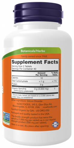 NOW Certified Organic Spirulina 1000 mg, 120 таблеток