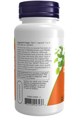 NOW Olive Leaf Extract 500 mg, Экстракт листьев оливы 500 мг, 60 капсул