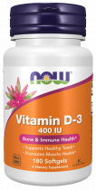 NOW Vitamin D-3 400 IU, Витамин D-3 400 МЕ, 180 капсул